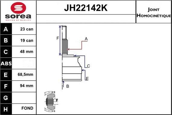Sera JH22142K - Шарнирный комплект, ШРУС, приводной вал autodnr.net