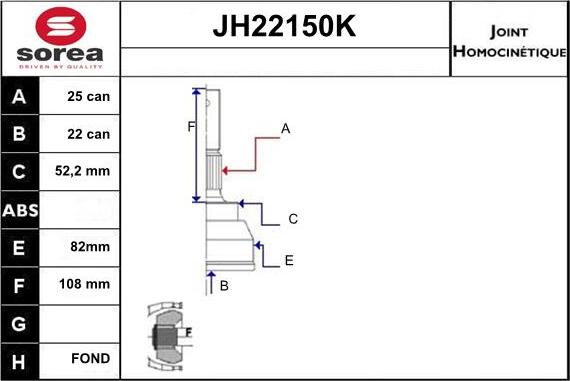 Sera JH22150K - Шарнірний комплект, ШРУС, приводний вал autocars.com.ua