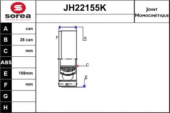 Sera JH22155K - Шарнірний комплект, ШРУС, приводний вал autocars.com.ua