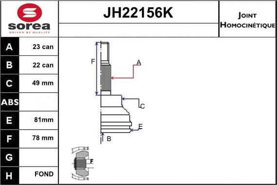 Sera JH22156K - Шарнірний комплект, ШРУС, приводний вал autocars.com.ua