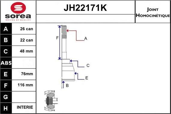 Sera JH22171K - Шарнирный комплект, ШРУС, приводной вал autodnr.net