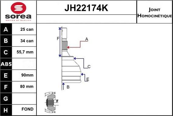 Sera JH22174K - Шарнірний комплект, ШРУС, приводний вал autocars.com.ua