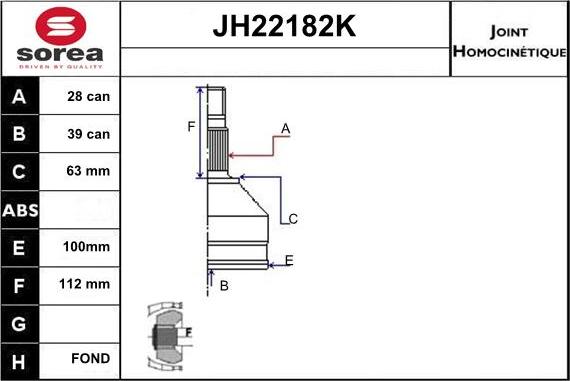 Sera JH22182K - Шарнирный комплект, ШРУС, приводной вал autodnr.net