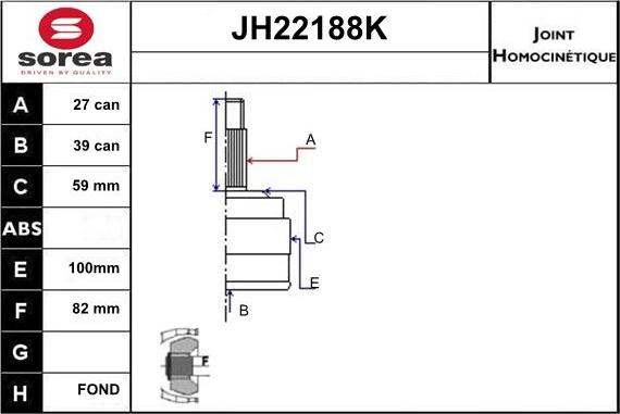 Sera JH22188K - Шарнірний комплект, ШРУС, приводний вал autocars.com.ua