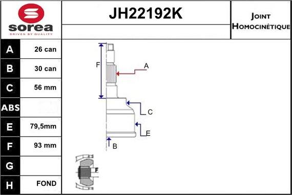 Sera JH22192K - Шарнирный комплект, ШРУС, приводной вал autodnr.net