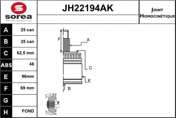 Sera JH22194AK - Шарнирный комплект, ШРУС, приводной вал autodnr.net