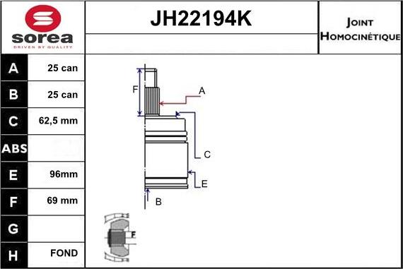 Sera JH22194K - Шарнирный комплект, ШРУС, приводной вал autodnr.net