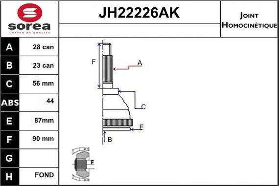 Sera JH22226AK - Шарнирный комплект, ШРУС, приводной вал autodnr.net