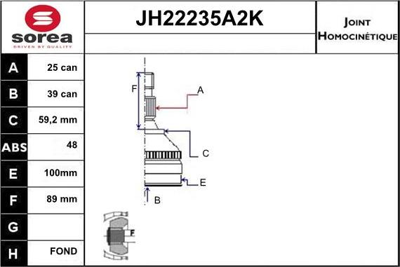 Sera JH22235A2K - Шарнирный комплект, ШРУС, приводной вал autodnr.net