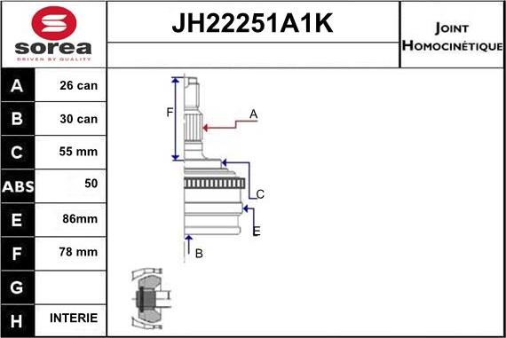 Sera JH22251A1K - Шарнирный комплект, ШРУС, приводной вал autodnr.net