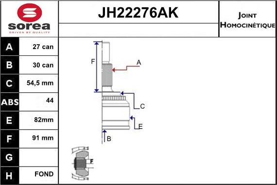 Sera JH22276AK - Шарнирный комплект, ШРУС, приводной вал autodnr.net