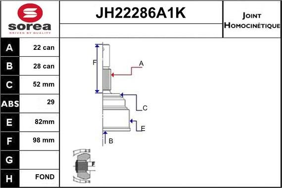 Sera JH22286A1K - Шарнірний комплект, ШРУС, приводний вал autocars.com.ua