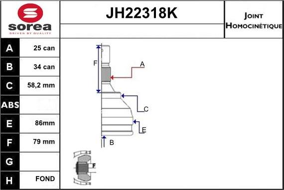 Sera JH22318K - Шарнирный комплект, ШРУС, приводной вал autodnr.net