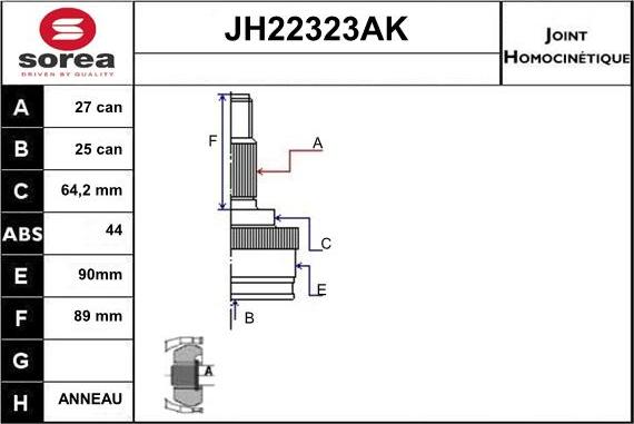 Sera JH22323AK - Шарнірний комплект, ШРУС, приводний вал autocars.com.ua