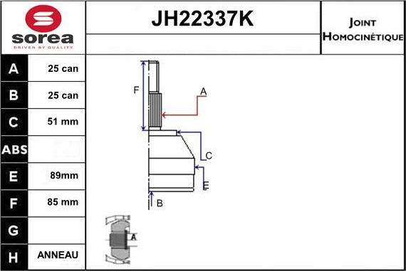 Sera JH22337K - Шарнирный комплект, ШРУС, приводной вал autodnr.net