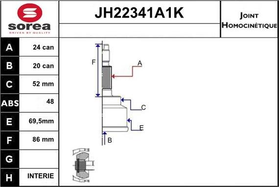 Sera JH22341A1K - Шарнірний комплект, ШРУС, приводний вал autocars.com.ua