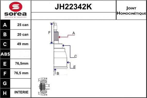 Sera JH22342K - Шарнирный комплект, ШРУС, приводной вал autodnr.net