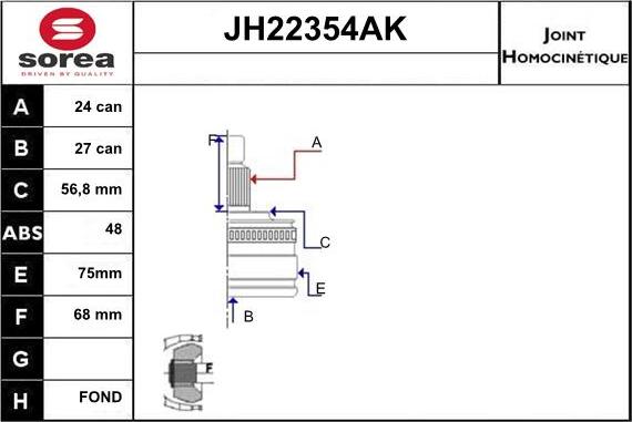 Sera JH22354AK - Шарнірний комплект, ШРУС, приводний вал autocars.com.ua