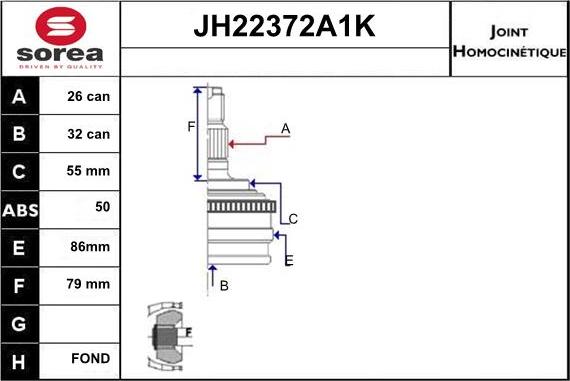 Sera JH22372A1K - Шарнірний комплект, ШРУС, приводний вал autocars.com.ua