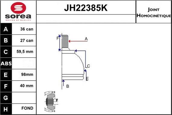 Sera JH22385K - Шарнирный комплект, ШРУС, приводной вал autodnr.net