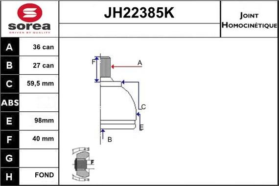 Sera JH22385K - Шарнірний комплект, ШРУС, приводний вал autocars.com.ua