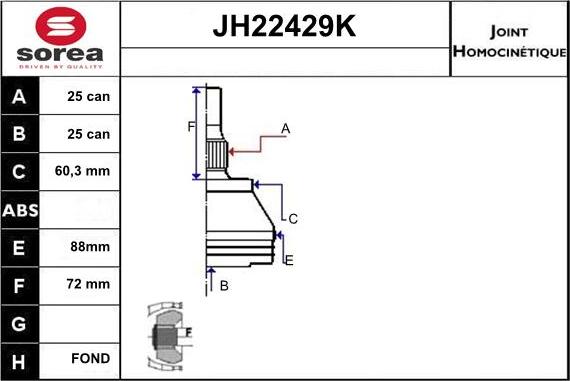 Sera JH22429K - Шарнирный комплект, ШРУС, приводной вал autodnr.net