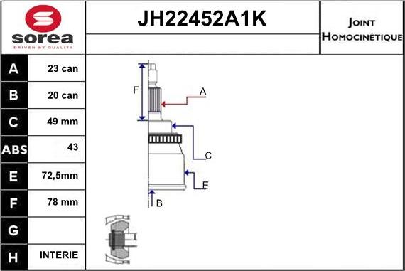 Sera JH22452A1K - Шарнирный комплект, ШРУС, приводной вал autodnr.net