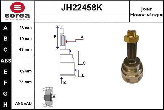 Sera JH22458K - Шарнірний комплект, ШРУС, приводний вал autocars.com.ua