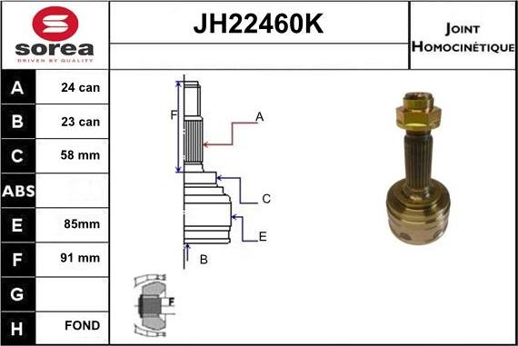 Sera JH22460K - Шарнірний комплект, ШРУС, приводний вал autocars.com.ua