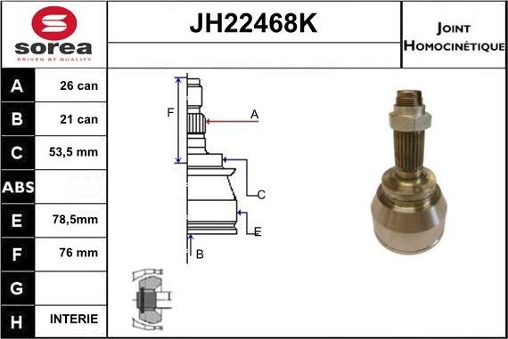 Sera JH22468K - Шарнірний комплект, ШРУС, приводний вал autocars.com.ua