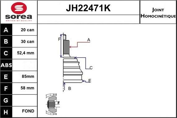 Sera JH22471K - Шарнирный комплект, ШРУС, приводной вал autodnr.net