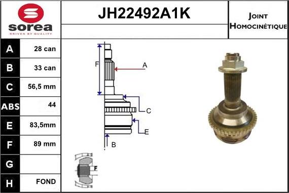 Sera JH22492A1K - Шарнирный комплект, ШРУС, приводной вал autodnr.net