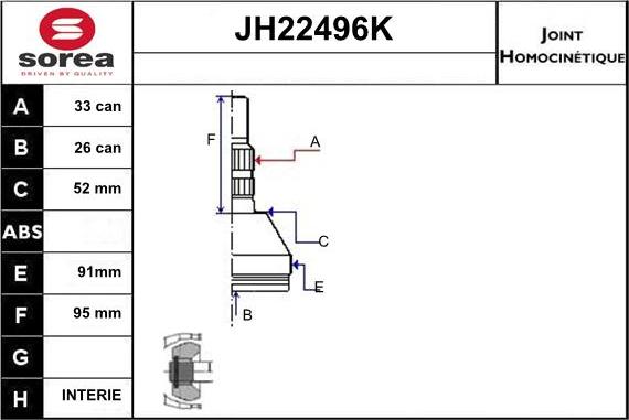 Sera JH22496K - Шарнирный комплект, ШРУС, приводной вал autodnr.net