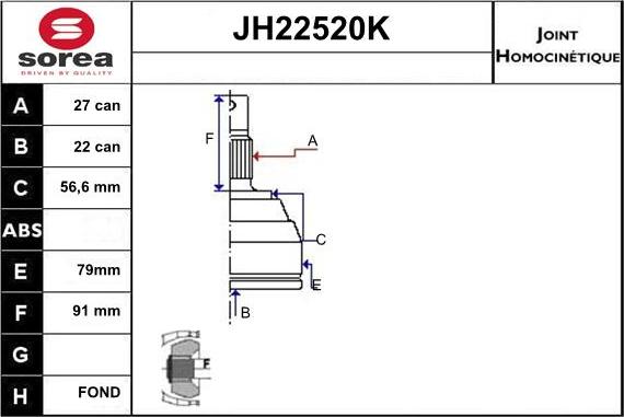 Sera JH22520K - Шарнірний комплект, ШРУС, приводний вал autocars.com.ua