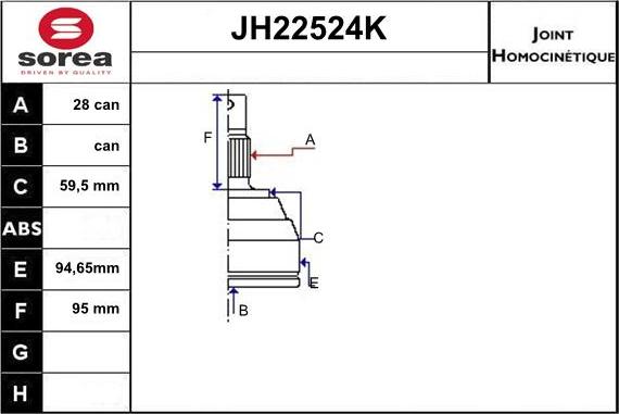 Sera JH22524K - Шарнирный комплект, ШРУС, приводной вал autodnr.net