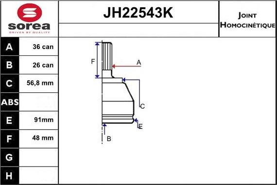 Sera JH22543K - Шарнирный комплект, ШРУС, приводной вал autodnr.net