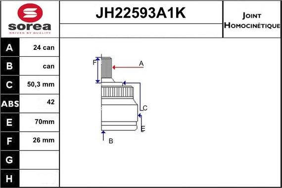 Sera JH22593A1K - Шарнірний комплект, ШРУС, приводний вал autocars.com.ua