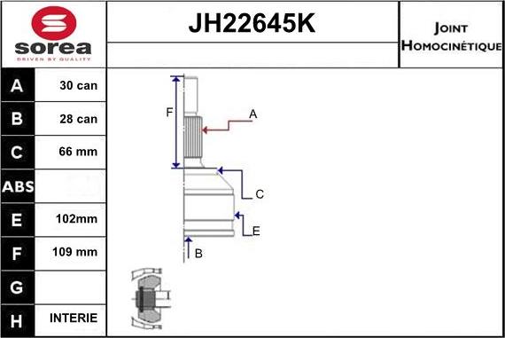 Sera JH22645K - Шарнирный комплект, ШРУС, приводной вал autodnr.net