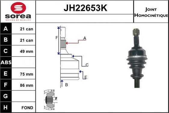 Sera JH22653K - Шарнірний комплект, ШРУС, приводний вал autocars.com.ua