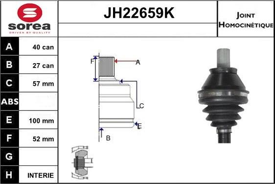 Sera JH22659K - Шарнирный комплект, ШРУС, приводной вал autodnr.net