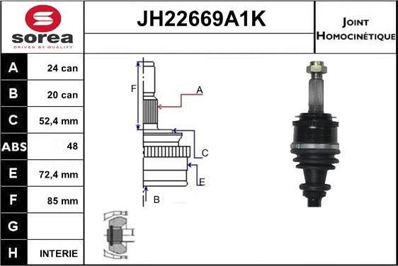 Sera JH22669A1K - Шарнірний комплект, ШРУС, приводний вал autocars.com.ua