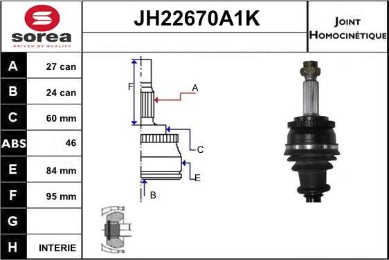 Sera JH22670A1K - Шарнірний комплект, ШРУС, приводний вал autocars.com.ua