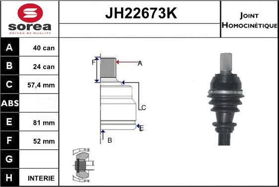 Sera JH22673K - Шарнірний комплект, ШРУС, приводний вал autocars.com.ua