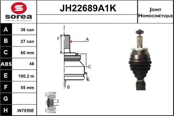 Sera JH22689A1K - Шарнірний комплект, ШРУС, приводний вал autocars.com.ua