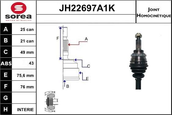 Sera JH22697A1K - Шарнірний комплект, ШРУС, приводний вал autocars.com.ua