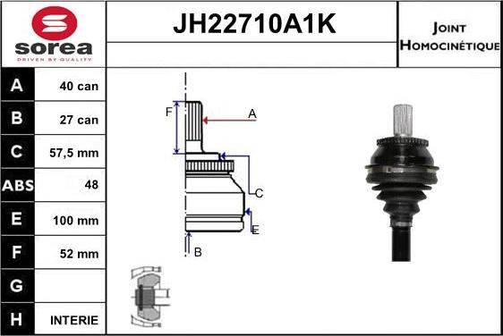 Sera JH22710A1K - Шарнірний комплект, ШРУС, приводний вал autocars.com.ua