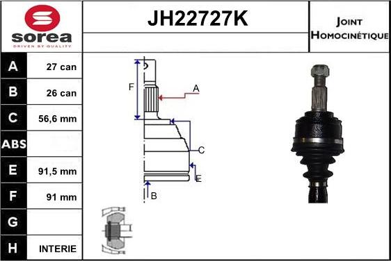 Sera JH22727K - Шарнірний комплект, ШРУС, приводний вал autocars.com.ua