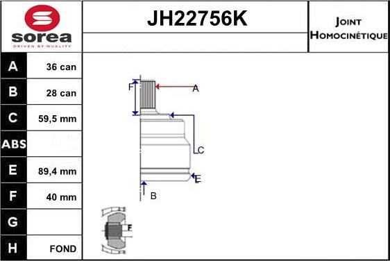 Sera JH22756K - Шарнірний комплект, ШРУС, приводний вал autocars.com.ua