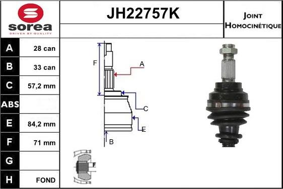 Sera JH22757K - Шарнірний комплект, ШРУС, приводний вал autocars.com.ua