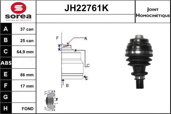 Sera JH22761K - Шарнірний комплект, ШРУС, приводний вал autocars.com.ua